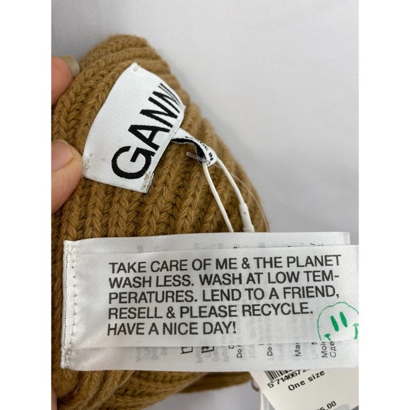 Ganni NWT Rib Knit Scarf Recycled Wool Ribbed Half Size Tan One Size New - Picture 8 of 11